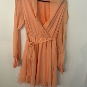 bebe Peach Wrap Mini Dress with Tie Waist